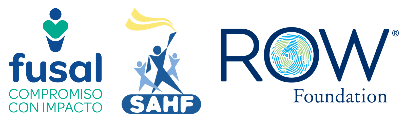 Logos de FUSAL, SAHF y ROW Foundation